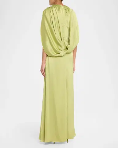 Rachel Gilbert Hallie Draped Satin Cape-Sleeve Gown | Thumbnail 2 Rachel Gilbert Hallie Draped Satin Cape-Sleeve Gown | Thumbnail 2