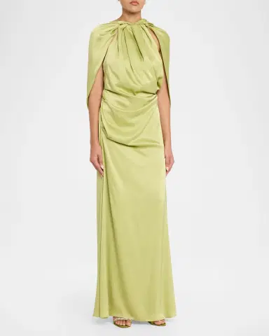Rachel Gilbert Hallie Draped Satin Cape-Sleeve Gown | Thumbnail 3 Rachel Gilbert Hallie Draped Satin Cape-Sleeve Gown | Thumbnail 3