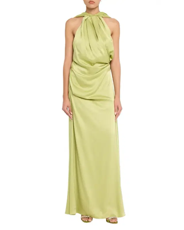 Hallie Draped Satin Cape-Sleeve Gown