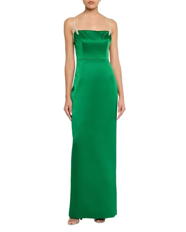 Leora Crystal Strap Satin Column Gown