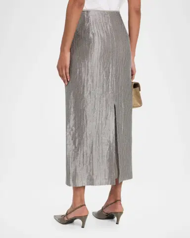 Peserico Gonna Donna Metallic Linen Midi-Skirt | Thumbnail 2 Peserico Gonna Donna Metallic Linen Midi-Skirt | Thumbnail 2