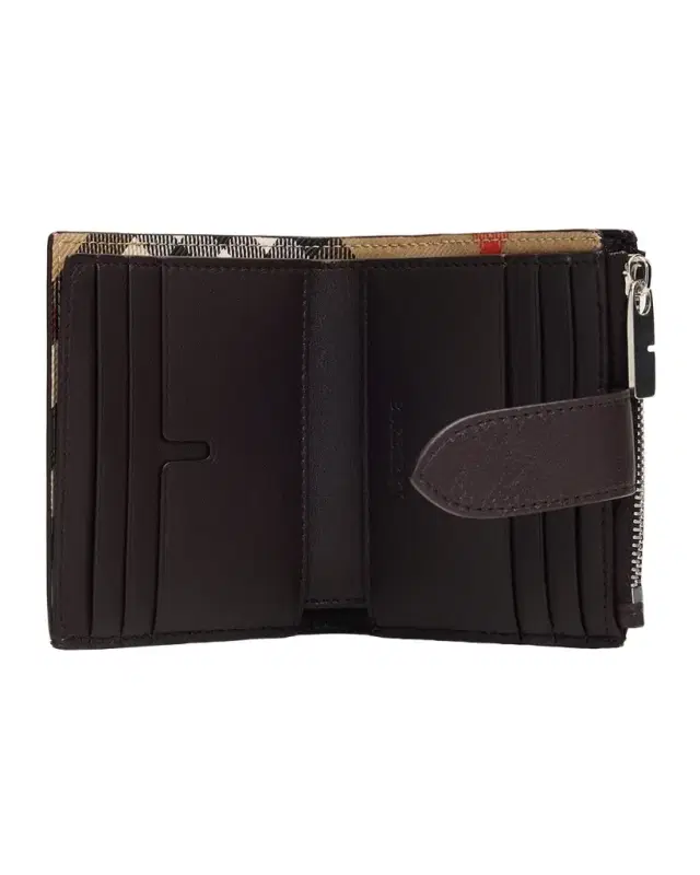 Men 's Pop Check Leather Bifold Zip Wallet