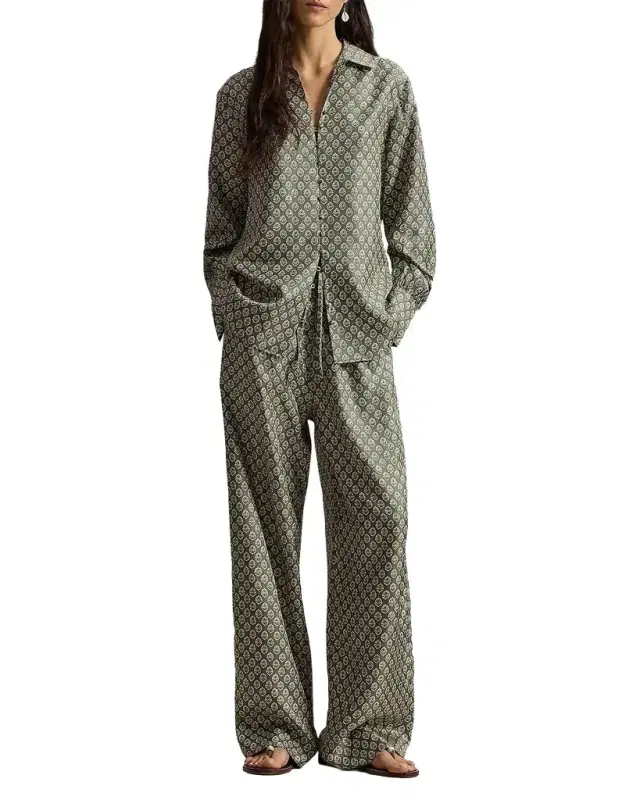 Floral Silk Drawstring Wide-Leg Pants