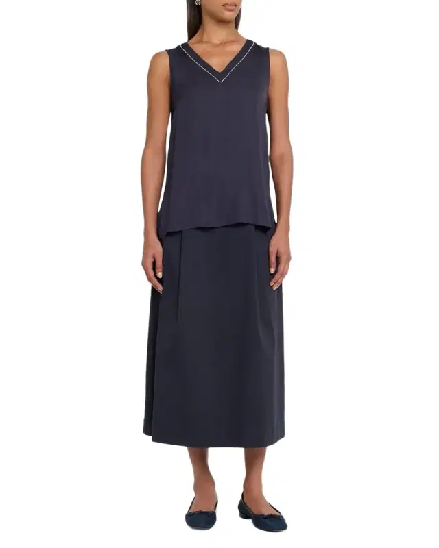 Sleeveless V-Neck Viscose Satin Top