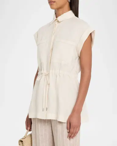 Peserico Drawstring Lightweight Linen Top | Thumbnail 3