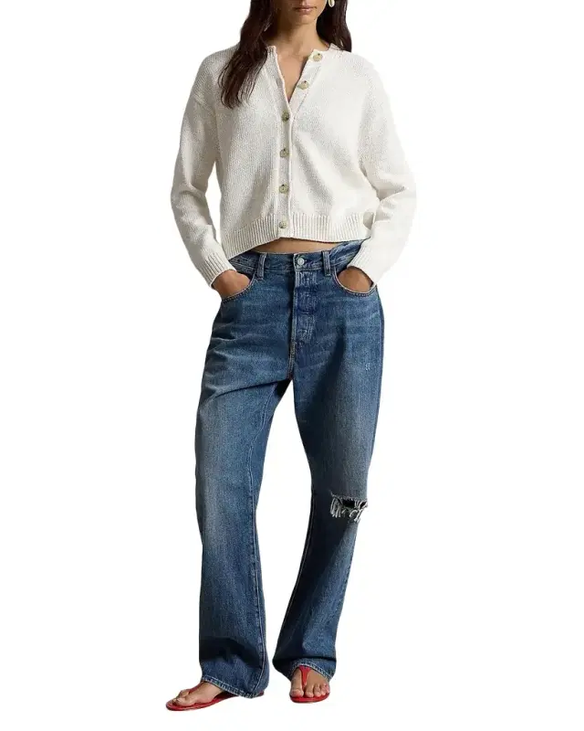 Linen-Blend Crewneck Cardigan