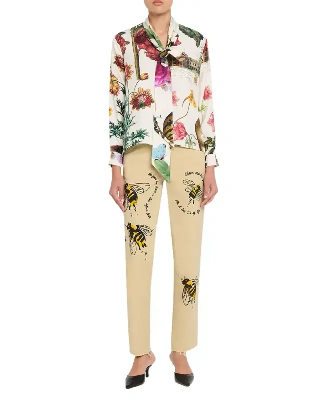 Libertine Hollyhock Floral Silk Slim Tie Keith Blouse