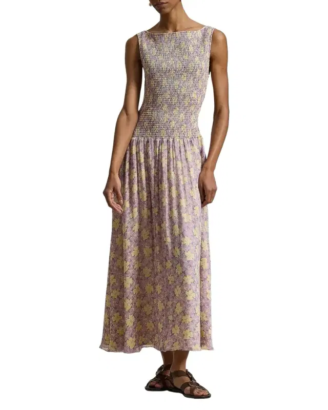 Floral Smocked Crinkled Dress