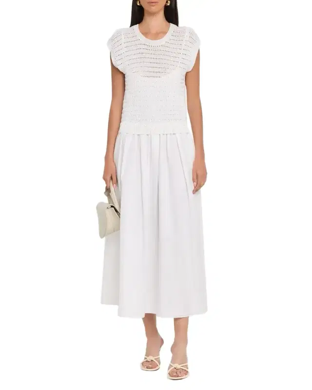 Tricot Open-Knit Mixed Media Midi-Dress