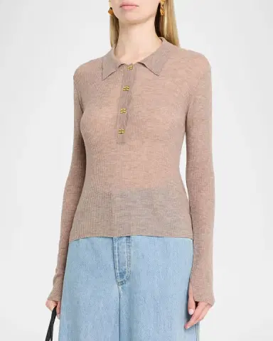 Ganni Ribbed Sheer-Wool Sweater | Thumbnail 3 Ganni Ribbed Sheer-Wool Sweater | Thumbnail 3