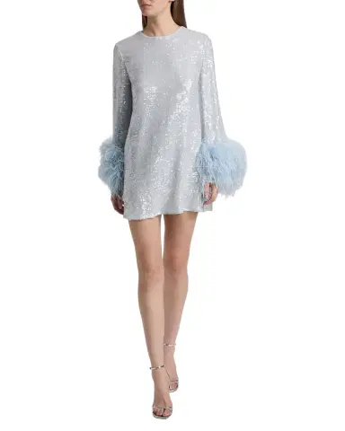 Lapointe Feather Cuff Long-Sleeve Sequined Mini Shift Dress | Thumbnail 1 Lapointe Feather Cuff Long-Sleeve Sequined Mini Shift Dress | Thumbnail 1