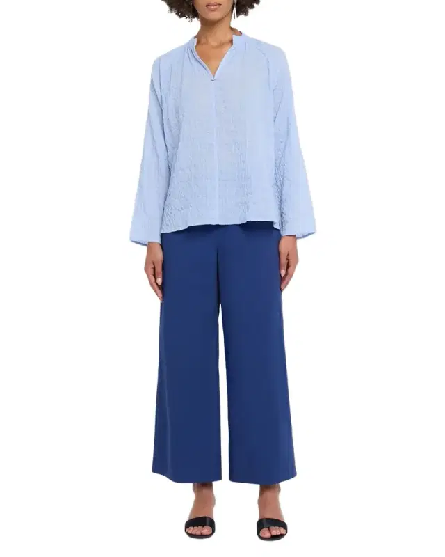 Wide-Leg Crinkled Ankle Pants
