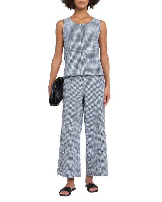 Eileen Fisher Seersucker Check Organic Cotton Pants