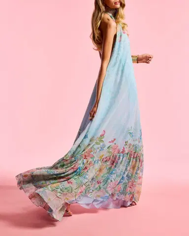 Retrofête Francy Floral Chiffon Halter Dress | Thumbnail 4 Retrofête Francy Floral Chiffon Halter Dress | Thumbnail 4