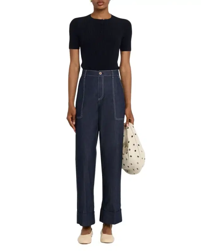 Highline Cropped Cotton Chambray Pants