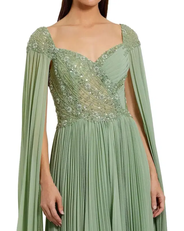 Mac Duggal Evening Pleated Cape Gown