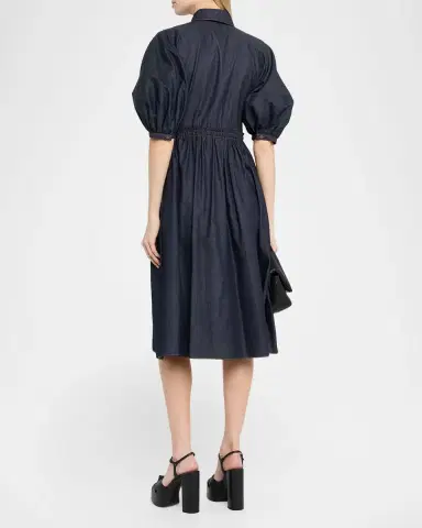 Dice Kayek Denim Puff-Sleeve Drawstring Midi Shirtdress | Thumbnail 2