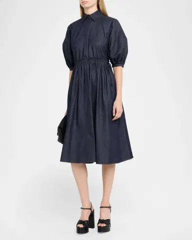 Dice Kayek Denim Puff-Sleeve Drawstring Midi Shirtdress | Thumbnail 3