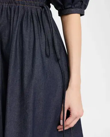Dice Kayek Denim Puff-Sleeve Drawstring Midi Shirtdress | Thumbnail 4