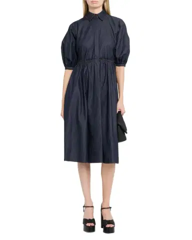 Dice Kayek Denim Puff-Sleeve Drawstring Midi Shirtdress | Thumbnail 1