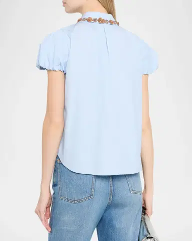 Dice Kayek Embellished Collar Puff-Sleeve Button-Down Shirt | Thumbnail 2 Dice Kayek Embellished Collar Puff-Sleeve Button-Down Shirt | Thumbnail 2