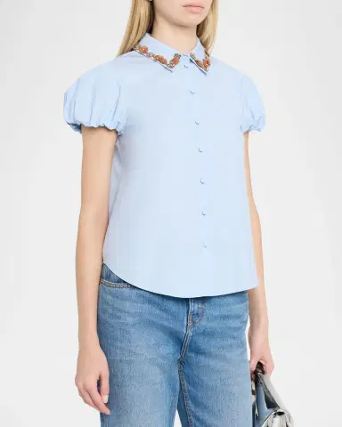 Dice Kayek Embellished Collar Puff-Sleeve Button-Down Shirt | Thumbnail 3 Dice Kayek Embellished Collar Puff-Sleeve Button-Down Shirt | Thumbnail 3