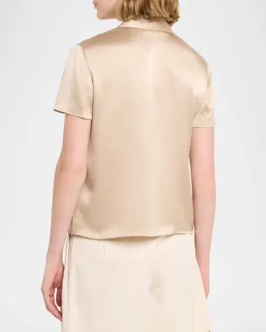 Vince Silk Charmeuse Short-Sleeve Polo Shirt | Thumbnail 2 Vince Silk Charmeuse Short-Sleeve Polo Shirt | Thumbnail 2