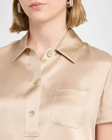 Vince Silk Charmeuse Short-Sleeve Polo Shirt | Thumbnail 5 Vince Silk Charmeuse Short-Sleeve Polo Shirt | Thumbnail 5