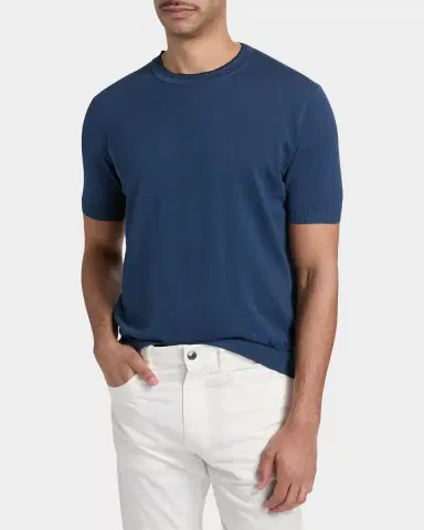 Canali Men's Cotton Knit Short-Sleeve Crewneck Sweater | Thumbnail 3 Canali Men's Cotton Knit Short-Sleeve Crewneck Sweater | Thumbnail 3