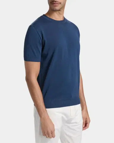 Canali Men's Cotton Knit Short-Sleeve Crewneck Sweater | Thumbnail 6 Canali Men's Cotton Knit Short-Sleeve Crewneck Sweater | Thumbnail 6