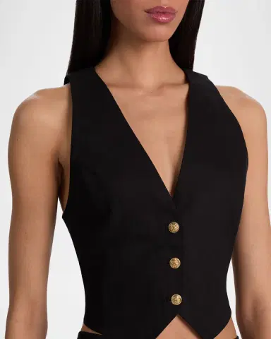 ALICE + OLIVIA Donna Linen Vest | Thumbnail 4