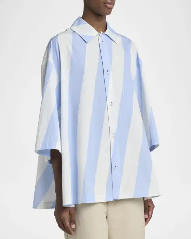 Jacquemus Men's The Triangle Stripe Poplin Flared Short-Sleeve Shirt | Thumbnail 3 Jacquemus Men's The Triangle Stripe Poplin Flared Short-Sleeve Shirt | Thumbnail 3