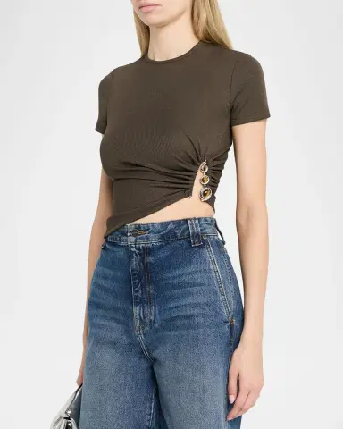 Christopher Esber Crystal Droplet Cutout Short-Sleeve Crop Top | Thumbnail 3 Christopher Esber Crystal Droplet Cutout Short-Sleeve Crop Top | Thumbnail 3