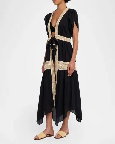 Ramy Brook Audra Embroidered Cotton Tie-Waist Coverup Dress | Thumbnail 3