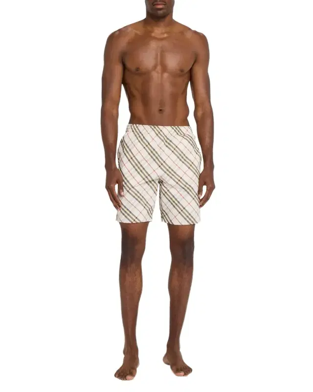 Men 's Check Nylon Swim Trunks