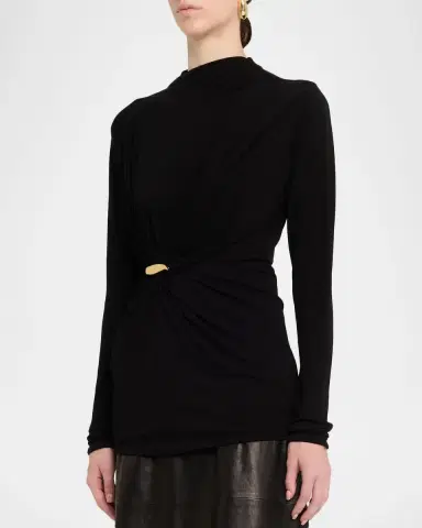 Bottega Veneta Long-Sleeve Gathered Viscose Top | Thumbnail 3 Bottega Veneta Long-Sleeve Gathered Viscose Top | Thumbnail 3