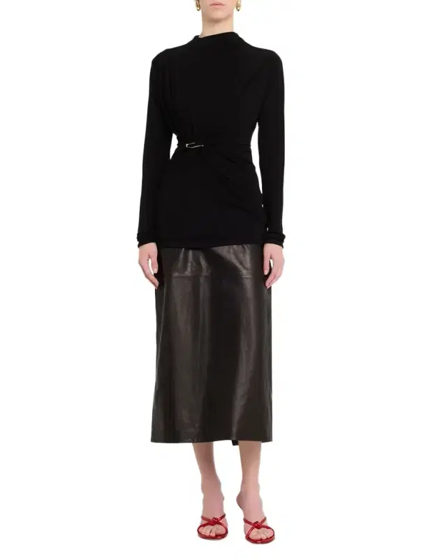 Long-Sleeve Gathered Viscose Top