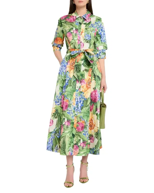 Elie Tahari The Milena Spring Floral-Print Midi Shirtdress