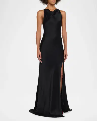 LAPOINTE Cowl Halter Satin Trumpet Gown | Thumbnail 3 LAPOINTE Cowl Halter Satin Trumpet Gown | Thumbnail 3