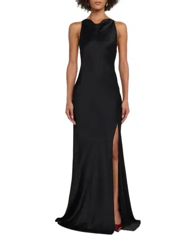 LAPOINTE Cowl Halter Satin Trumpet Gown | Thumbnail 1 LAPOINTE Cowl Halter Satin Trumpet Gown | Thumbnail 1