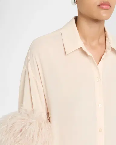 Lapointe Feather-Trim Long-Sleeve Georgette Maxi Shirtdress | Thumbnail 4 Lapointe Feather-Trim Long-Sleeve Georgette Maxi Shirtdress | Thumbnail 4