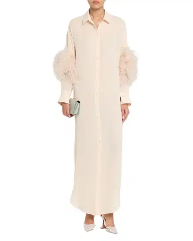 Lapointe Feather-Trim Long-Sleeve Georgette Maxi Shirtdress | Thumbnail 1 Lapointe Feather-Trim Long-Sleeve Georgette Maxi Shirtdress | Thumbnail 1