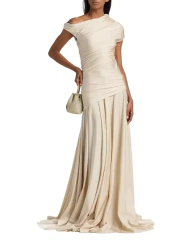 Chiara Boni La Petite Robe Becia Ruched One-Shoulder Satin Gown | Thumbnail 1 Chiara Boni La Petite Robe Becia Ruched One-Shoulder Satin Gown | Thumbnail 1