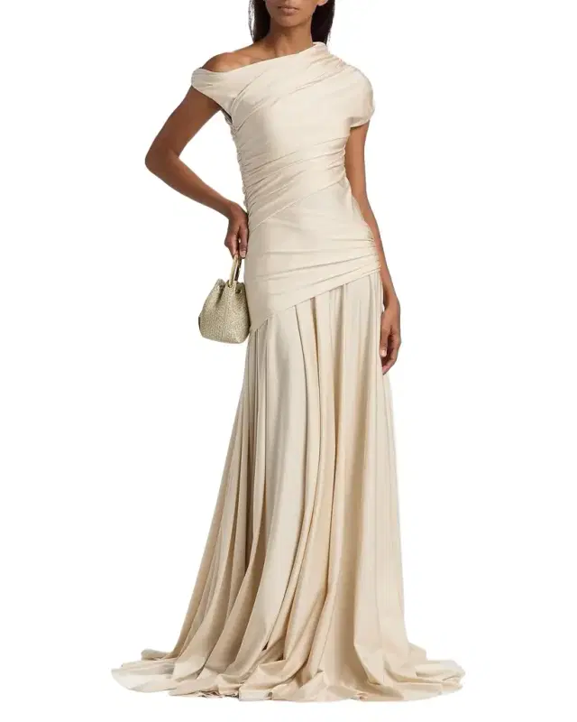 Chiara Boni La Petite Robe Becia Ruched One-Shoulder Satin Gown