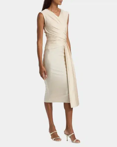 Chiara Boni La Petite Robe Rahim Draped Wrap-Front Midi Sheath Dress | Thumbnail 6 Chiara Boni La Petite Robe Rahim Draped Wrap-Front Midi Sheath Dress | Thumbnail 6