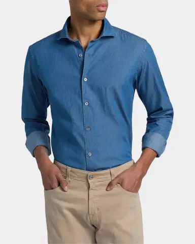 Canali Men's Cotton Chambray Sport Shirt | Thumbnail 3 Canali Men's Cotton Chambray Sport Shirt | Thumbnail 3
