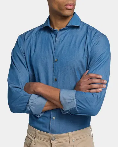 Canali Men's Cotton Chambray Sport Shirt | Thumbnail 4 Canali Men's Cotton Chambray Sport Shirt | Thumbnail 4