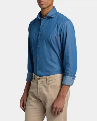 Canali Men's Cotton Chambray Sport Shirt | Thumbnail 6 Canali Men's Cotton Chambray Sport Shirt | Thumbnail 6
