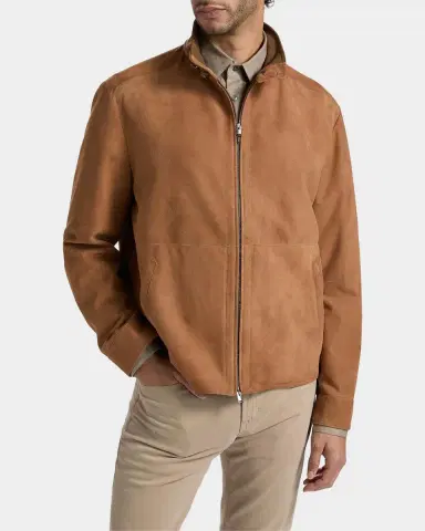 Canali Men 's Suede Stand-Collar Bomber Jacket | Thumbnail 3