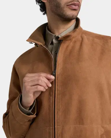 Canali Men 's Suede Stand-Collar Bomber Jacket | Thumbnail 4